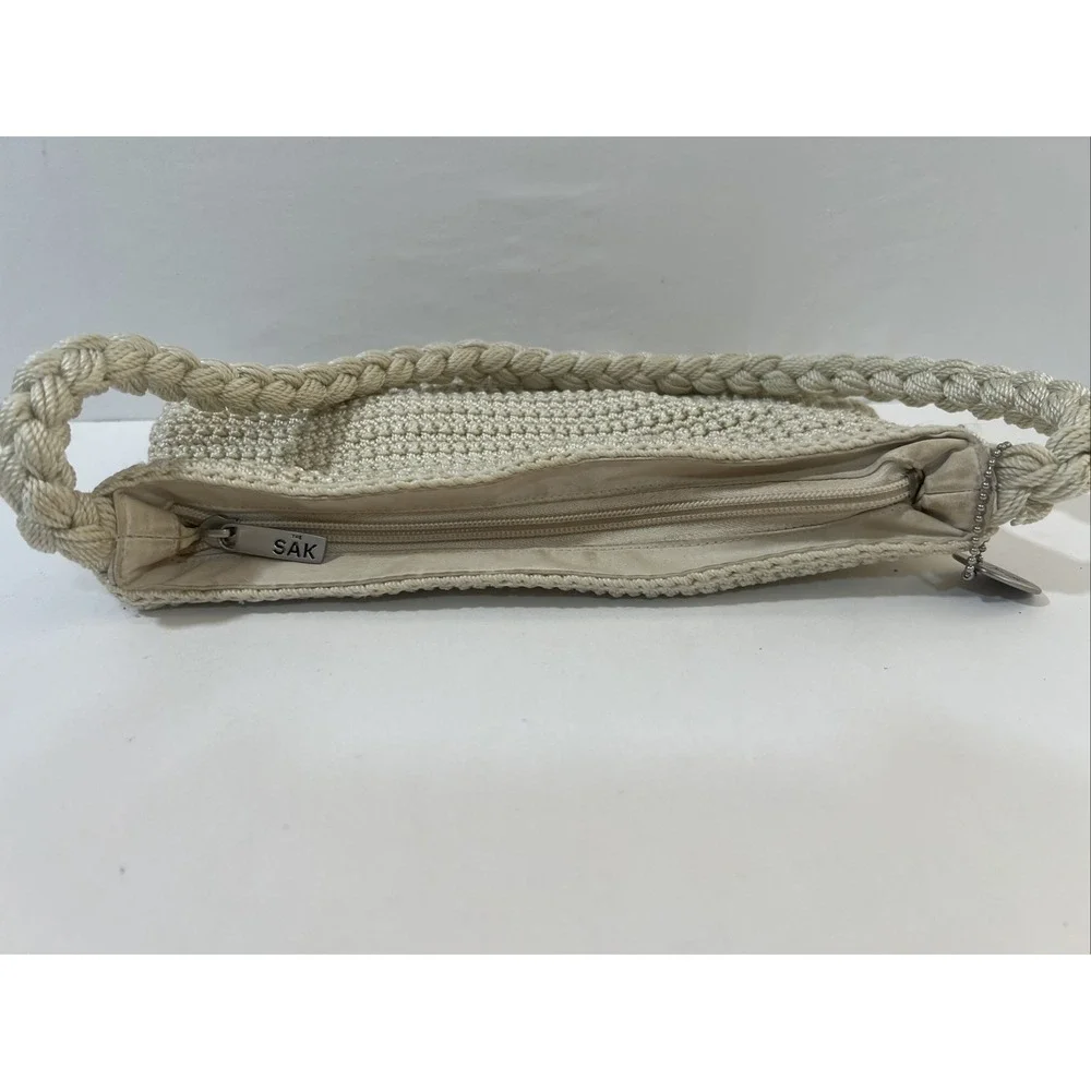 The Sak Original Women's Crochet Hand Bag Cream White with Silver Tag